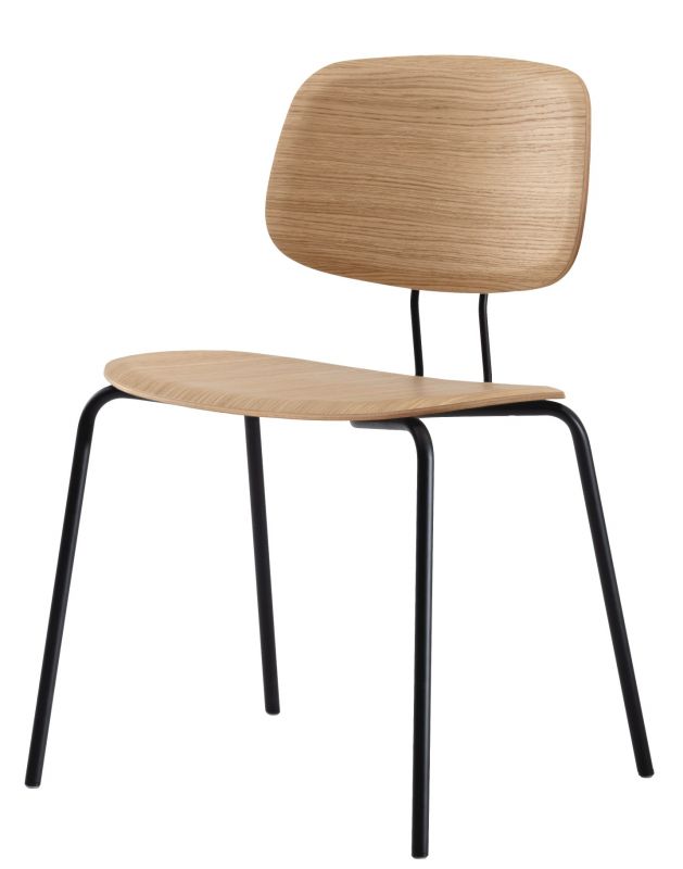 Okito Ply Dining Chair: Holzstuhl mit schwarzem Metallgestell für Esszimmer und Küche.